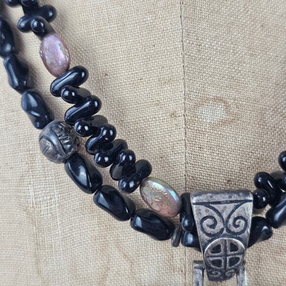 Chicos Oriental woman pendant double strand black stones - Picture 3 of 5